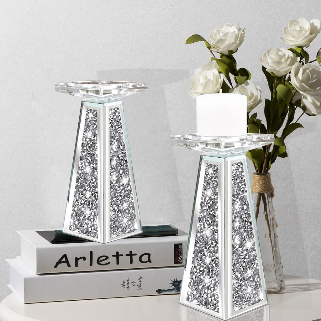 Luxe Glass Candle — 8.6" — 8 Inch Diamond Silver