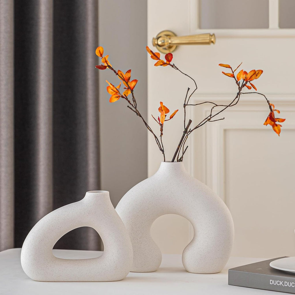 Round Boho White Flower Vase — Set of 2 — New Dount Vase