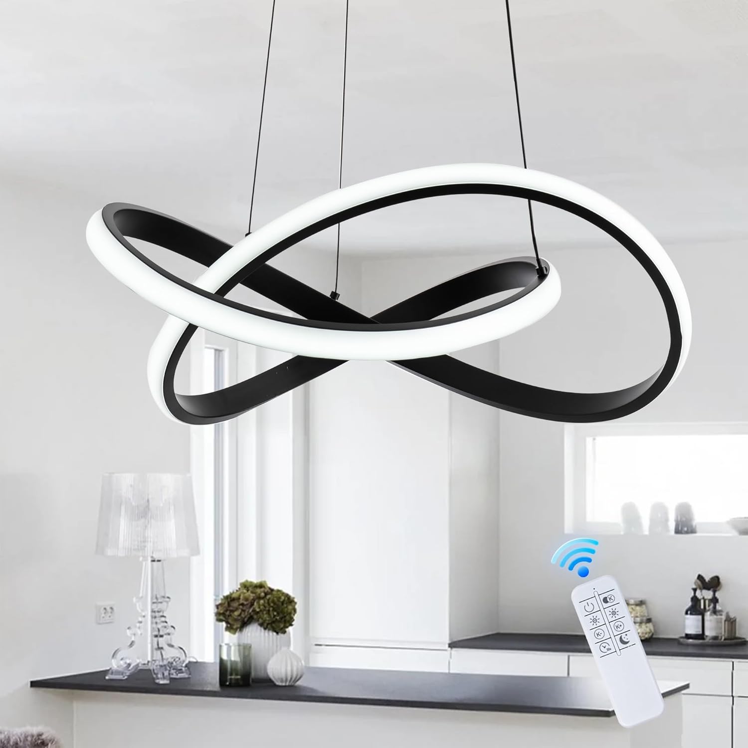 Dimmable Modern Black Chandelier — 7" — Black