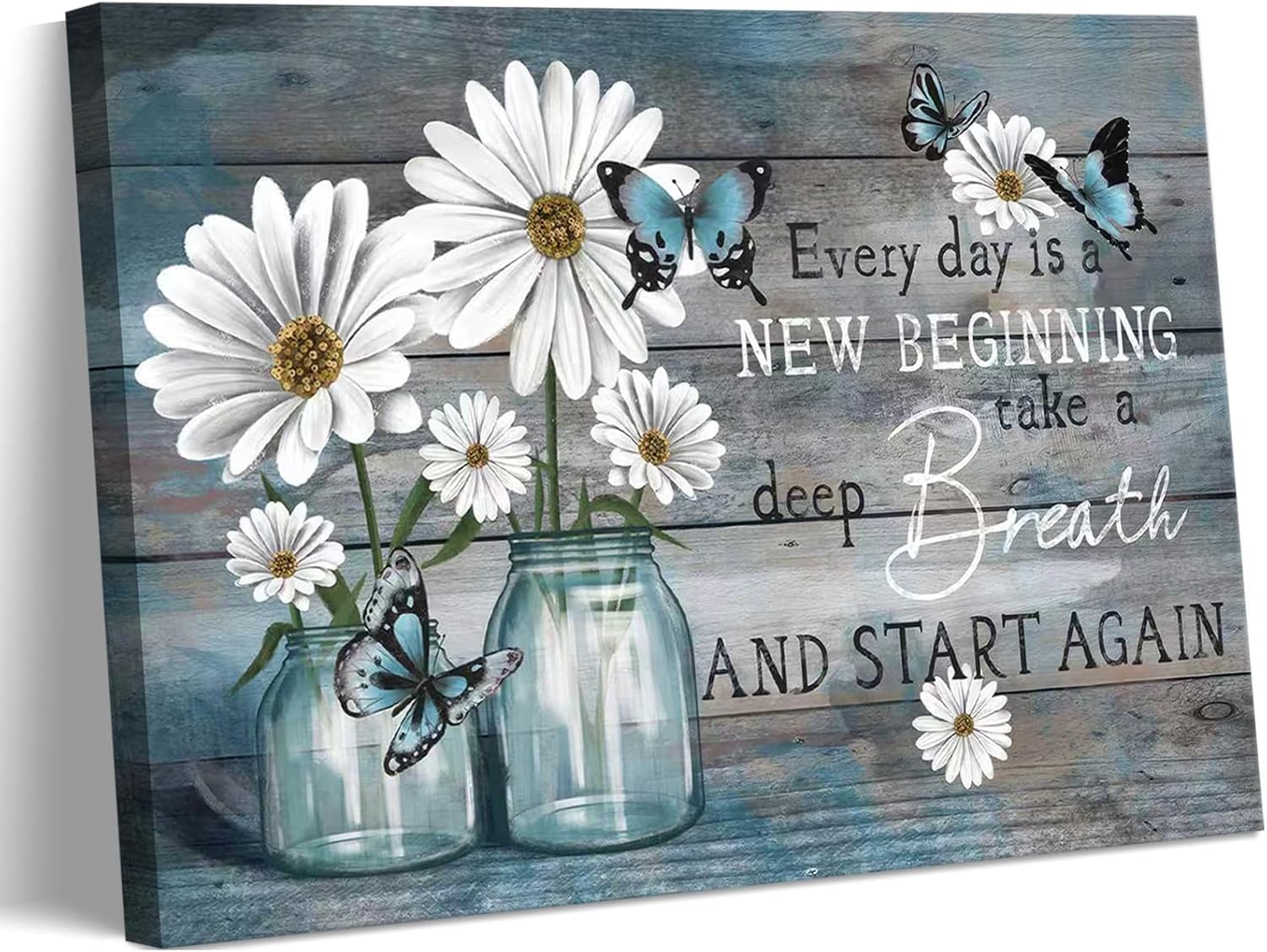 Vintage Farmhouse Blue Canvas Wall Art — 16" — blue
