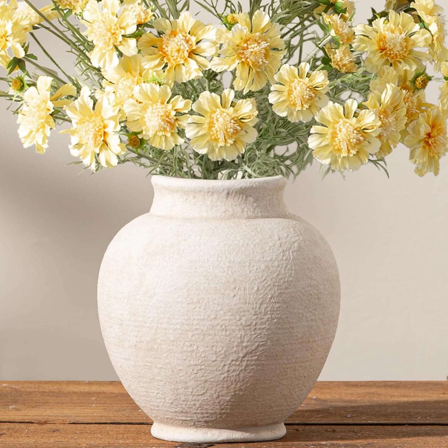 Farmhouse Brown Flower Vase — 11" — 6.7"h - White