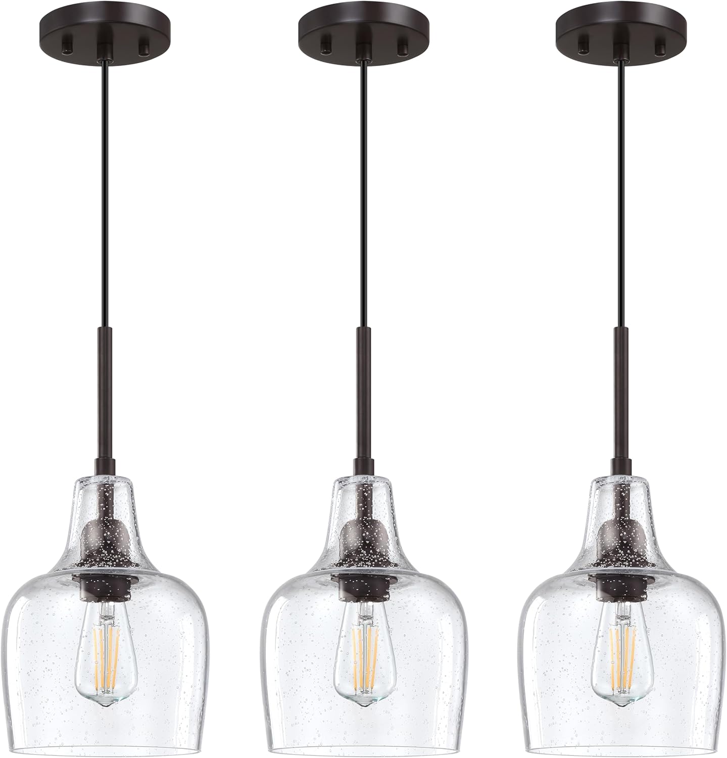Farmhouse Black Ceiling Light — 1-Light — Clear Seeded Glass Rod Oil Rubbed Bronze 3 Pack