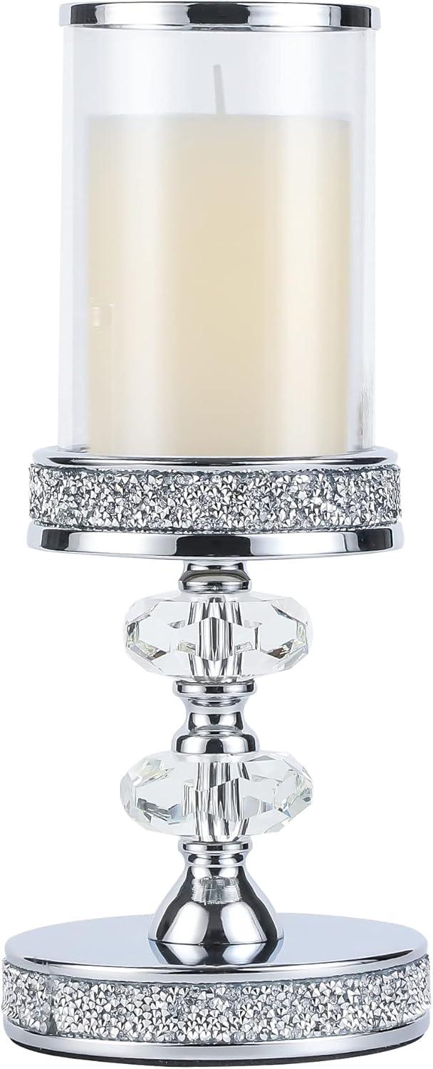 Luxe Glass Pillar Candle — Silver ( M )