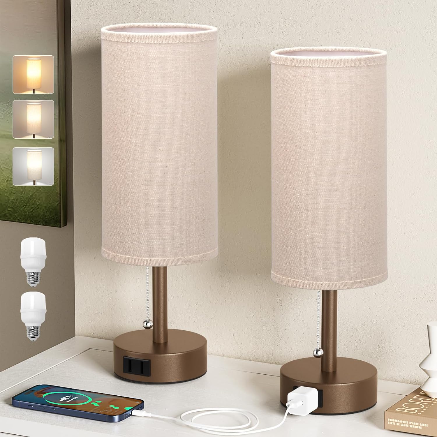 Round Beige LED Bulb — Set of 2 — Brown