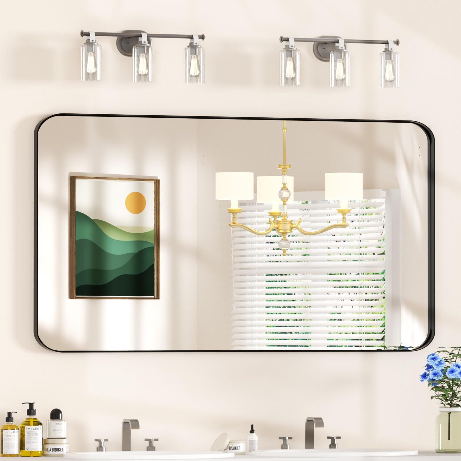 Rectangular Black Wall Mirror — 36" — Black – Raised Frame