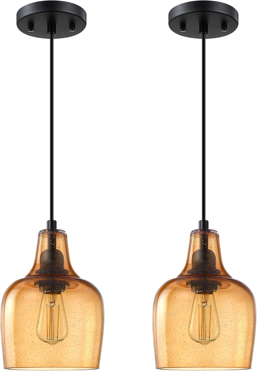 Farmhouse Black Ceiling Light — 1-Light — Orange Glass Black 2 Pack