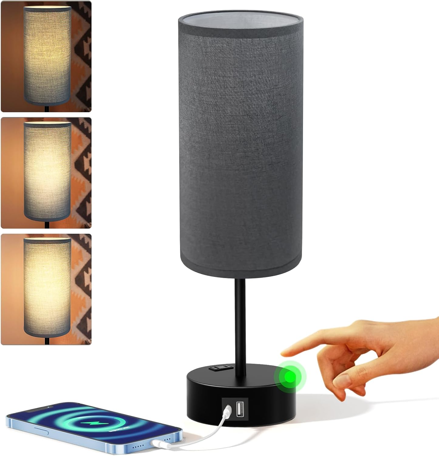 Dimmable Beige Bedside Lamp — 14" — 14" Small Size Touch Control