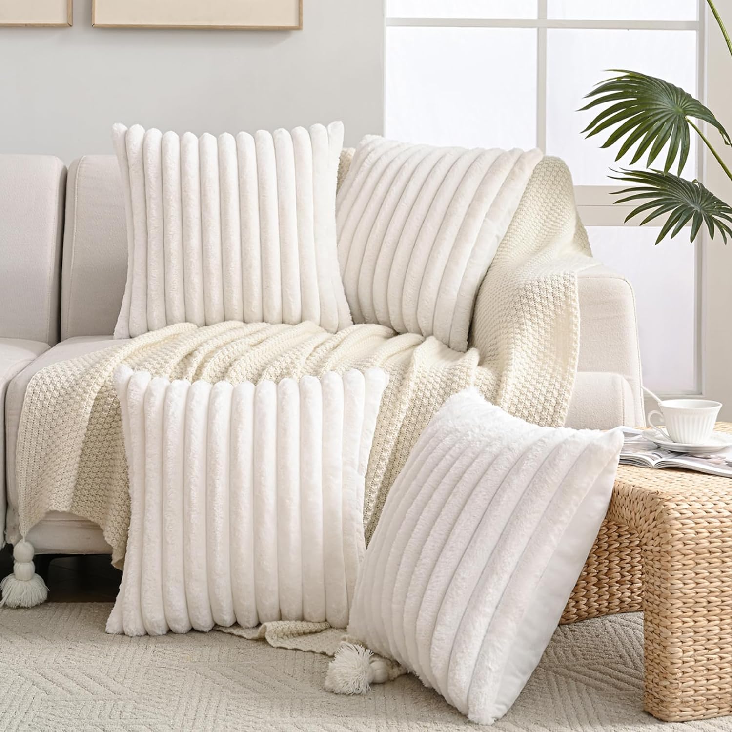 Modern Beige Throw Pillow Cover — 18" — Cream White