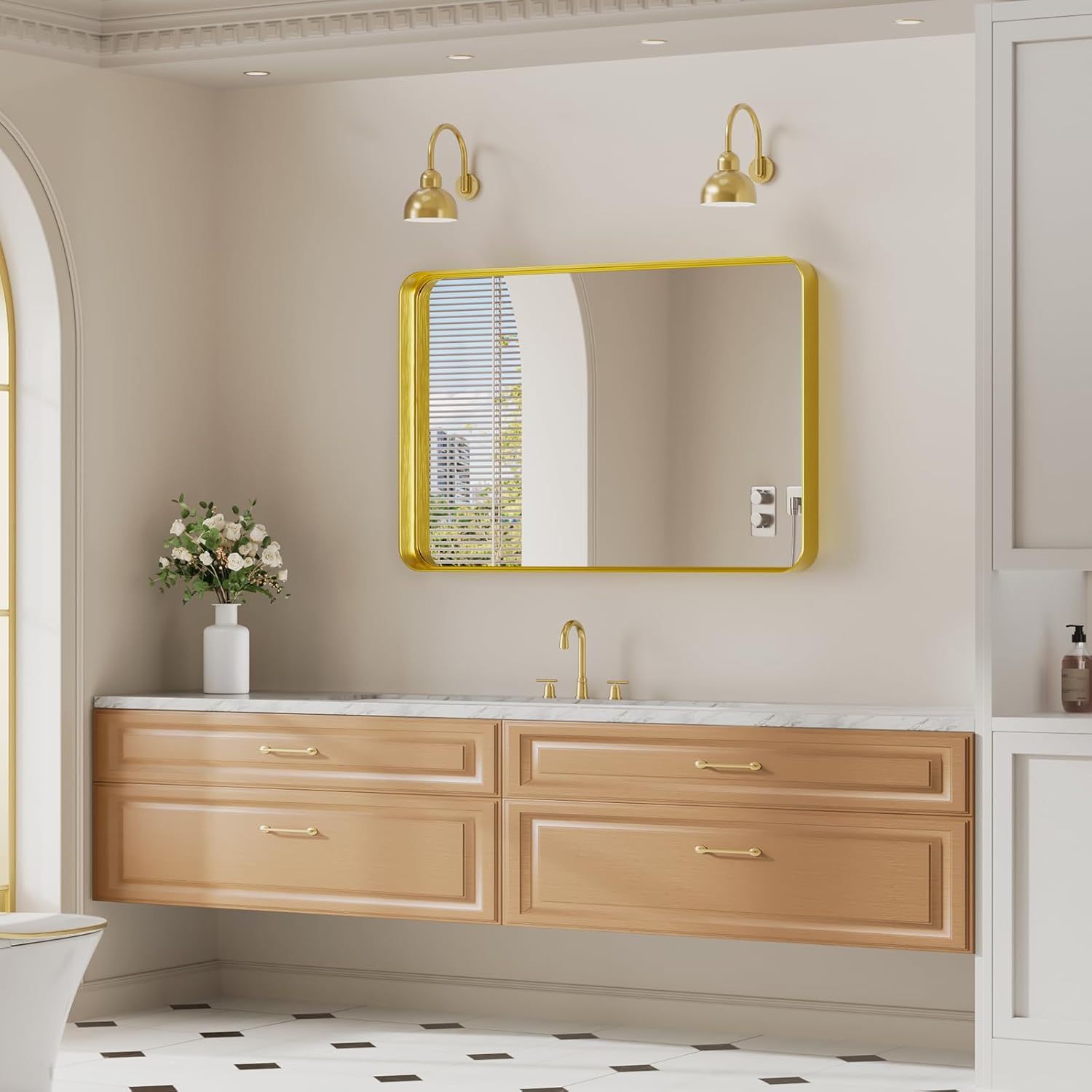 Framed Farmhouse Gold Wall Mirror — 30" — Gold