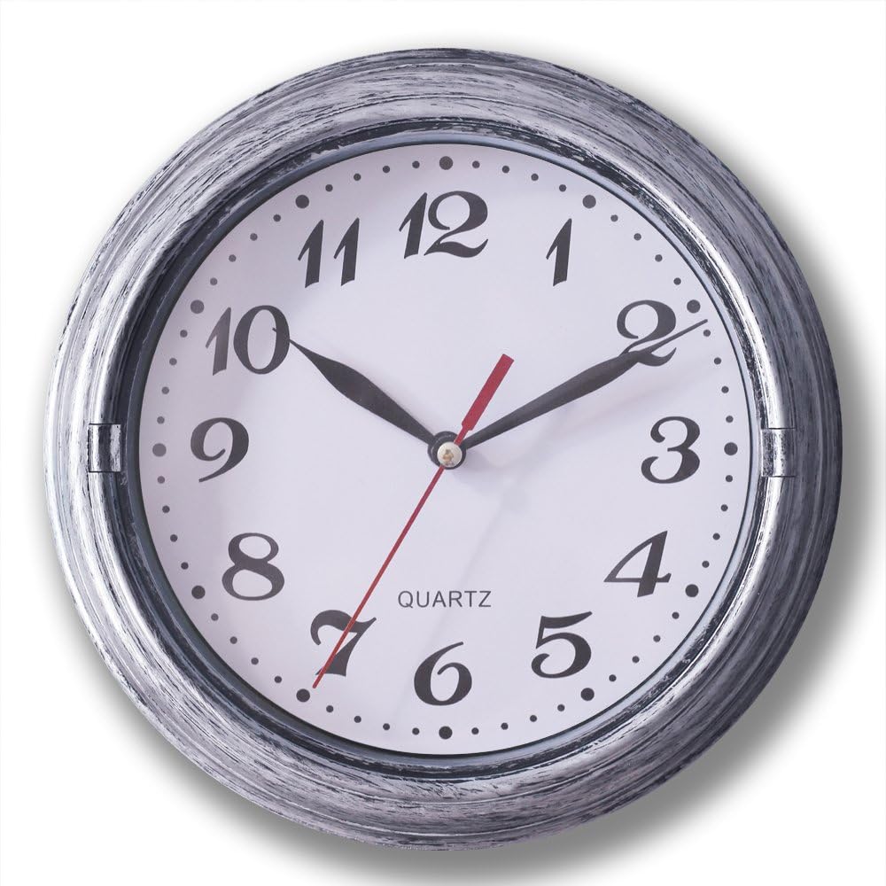 Vintage Farmhouse Brown Wall Clock — 8" — Silver
