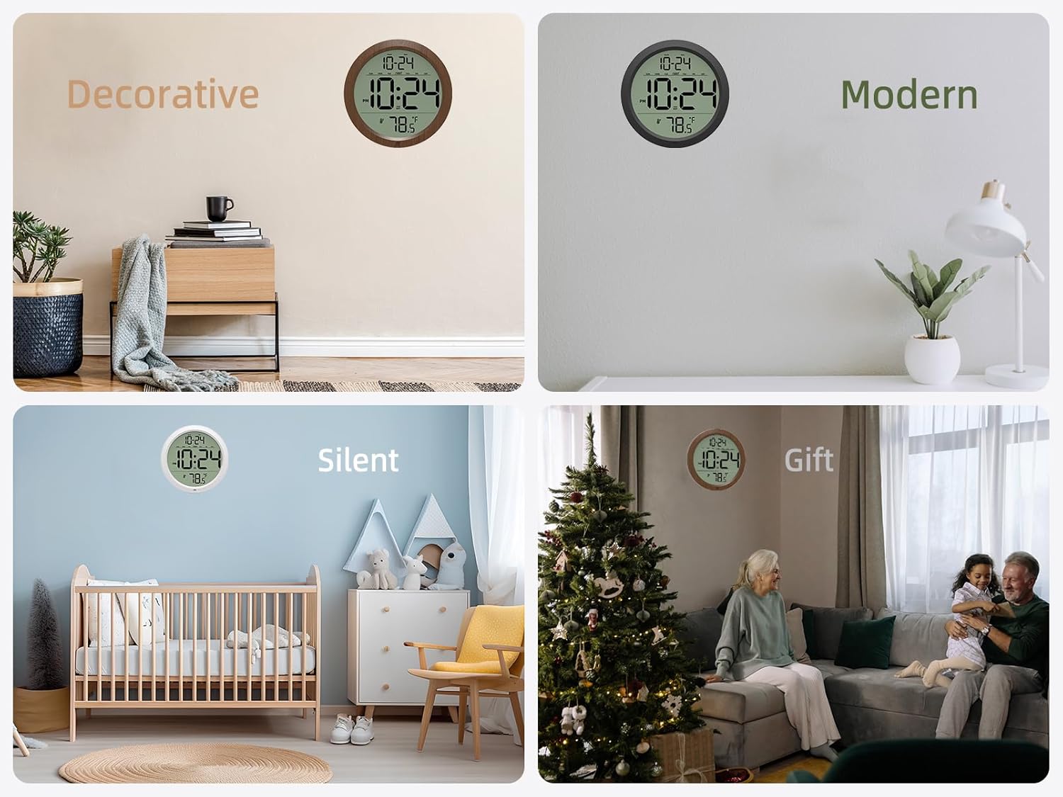 Battery-Operated Farmhouse Wood Wall Clock — 8" - View 7