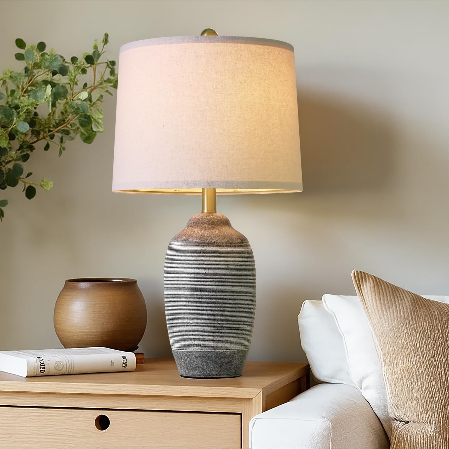 Vintage Farmhouse Beige Bedside Lamp — 24.5" — 24.5" Rustic Black & Gray-1