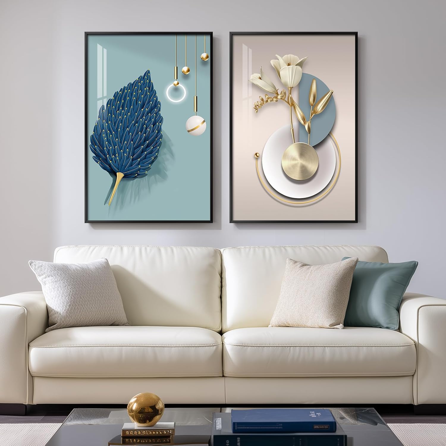 Framed Modern Beige Wall Decor — 20" — 20" W x 30" H x 2Pcs