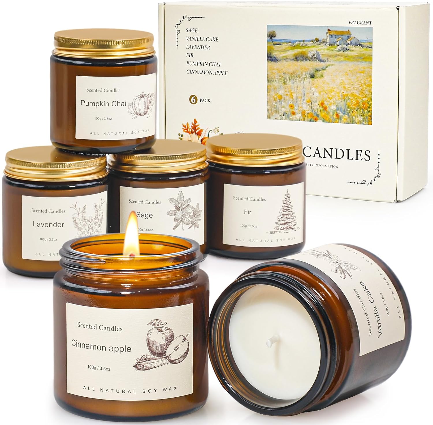Scented Green Candle — Vanilla Cake,Lavender,Cinnamon apple,Warm Amber