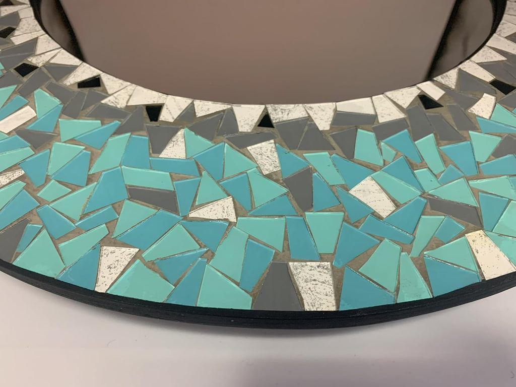 Handcrafted Blue Round Mirror — 24" - View 4