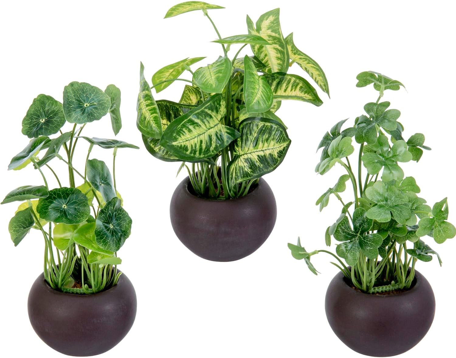 Round Modern Black Artificial Plant — 7" — Brown (Green Leaf)