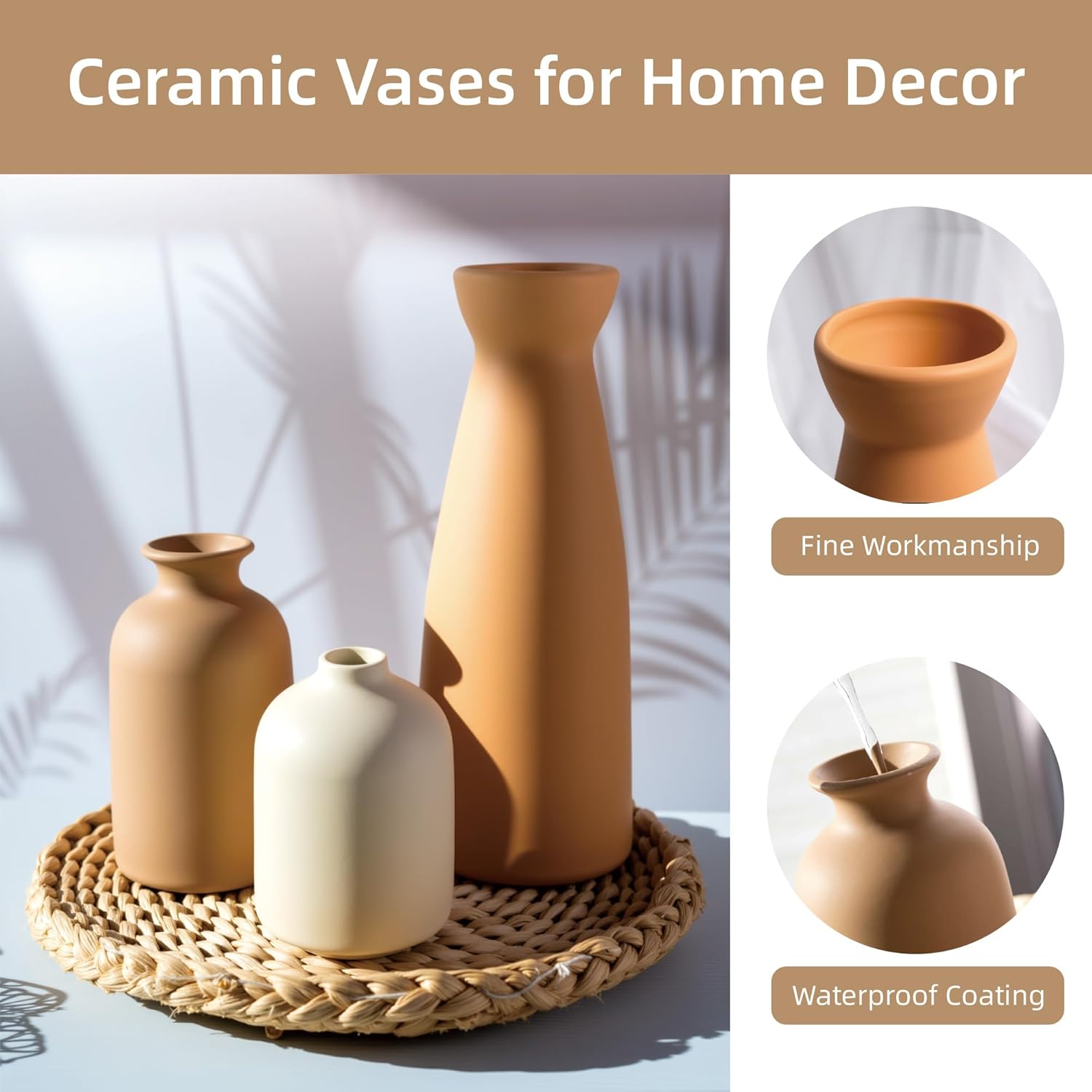 Boho Beige Vase Set — Set of 3 - View 3