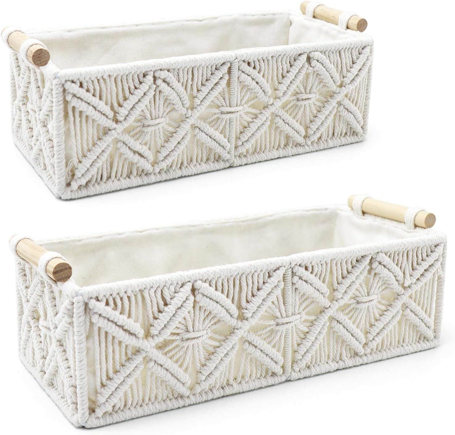 Boho Rattan Storage Basket — Set of 2 — White