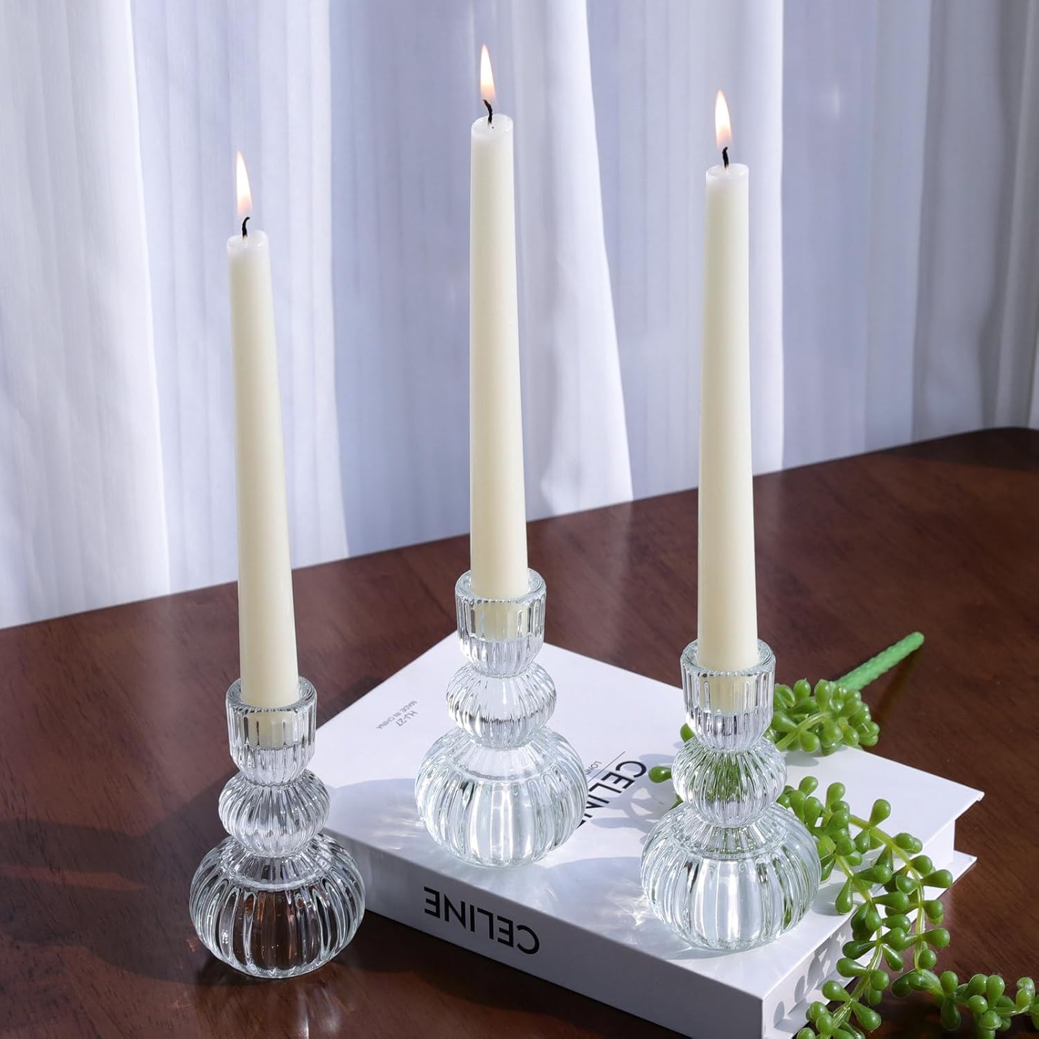 Vintage Boho Green Candle — 4.3" — Clear