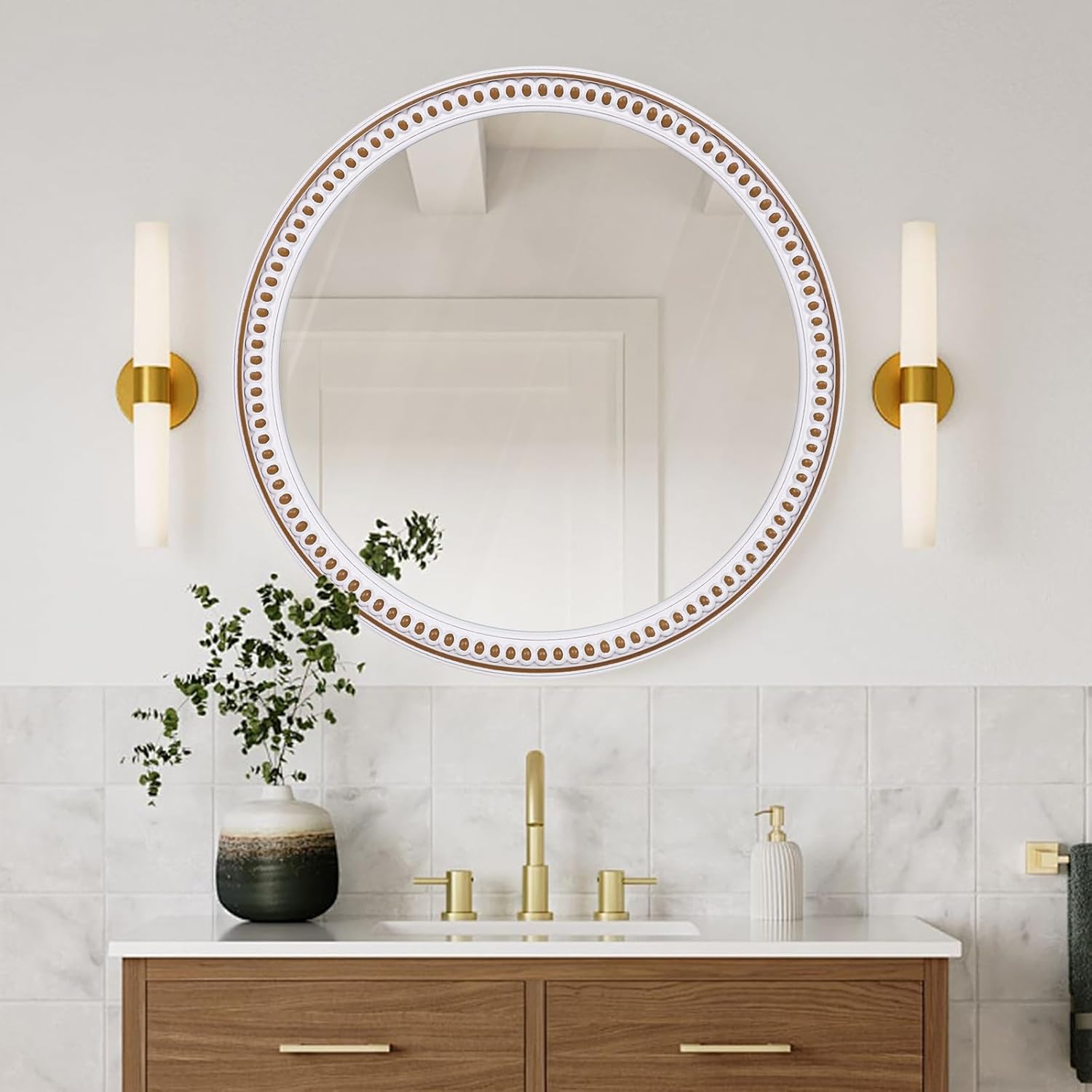 Round Farmhouse Wood Mirror — 36" — A - 24 in