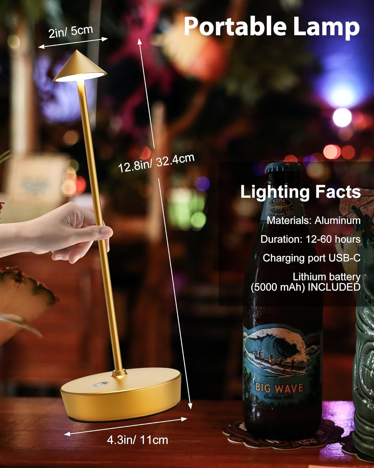 Cordless Luxe Black Desk Lamp - View 4