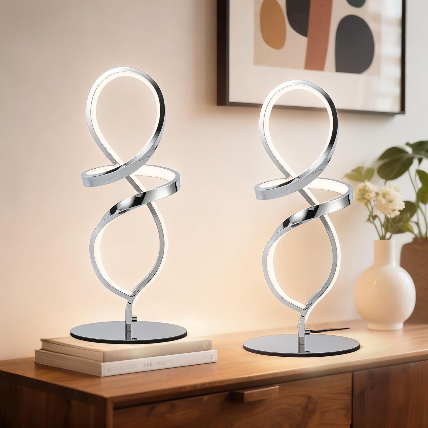 Modern Black Bedside Lamp — Chrome-2Pack