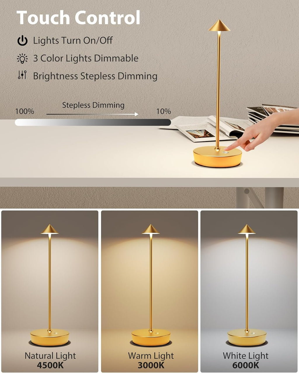 Cordless Luxe Black Desk Lamp - View 3