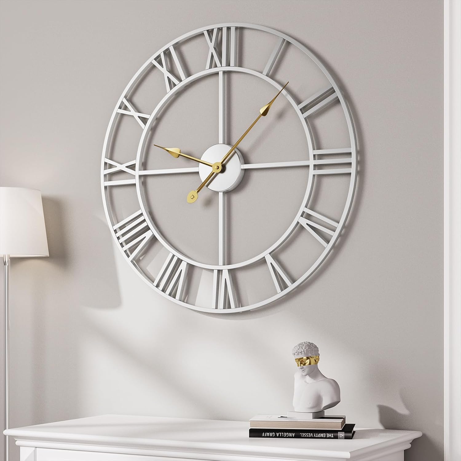 Battery Operated Black Wall Clock — 24" — Silver Roman Number