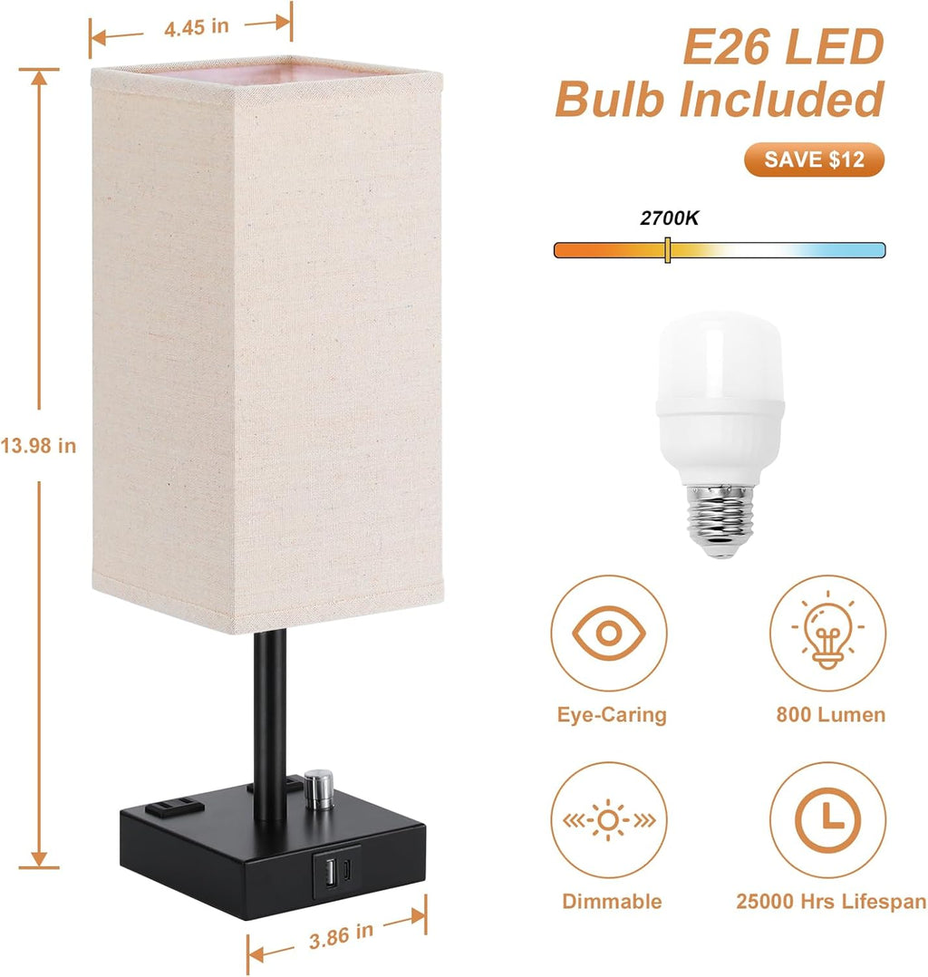 Dimmable Beige Bedside Lamp — Set of 2 - View 5