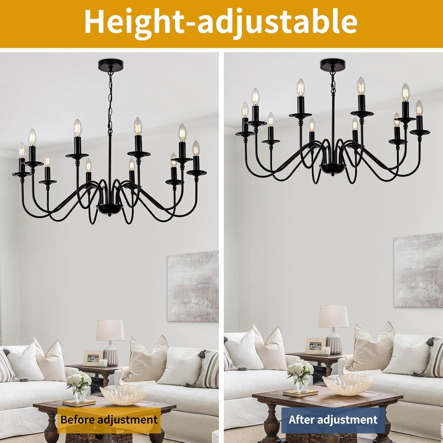 Farmhouse Beige Chandelier — 10-Light - View 6