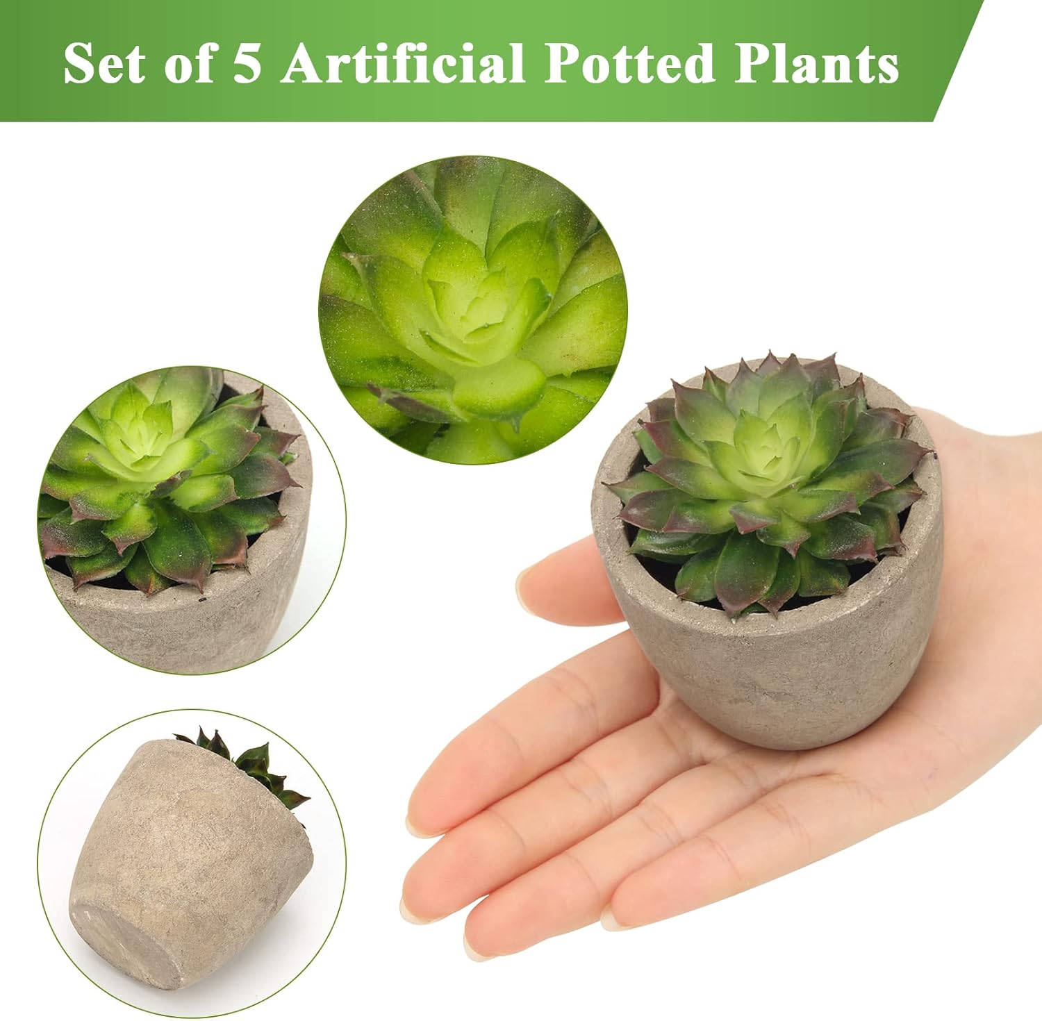 Green Faux Succulent — Set of 5 - View 3