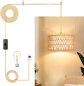 Dimmable Boho Fabric Pendant Light — Woven Drum + Linen/2