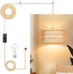 Dimmable Boho Fabric Pendant Light — Woven Drum + Linen/2