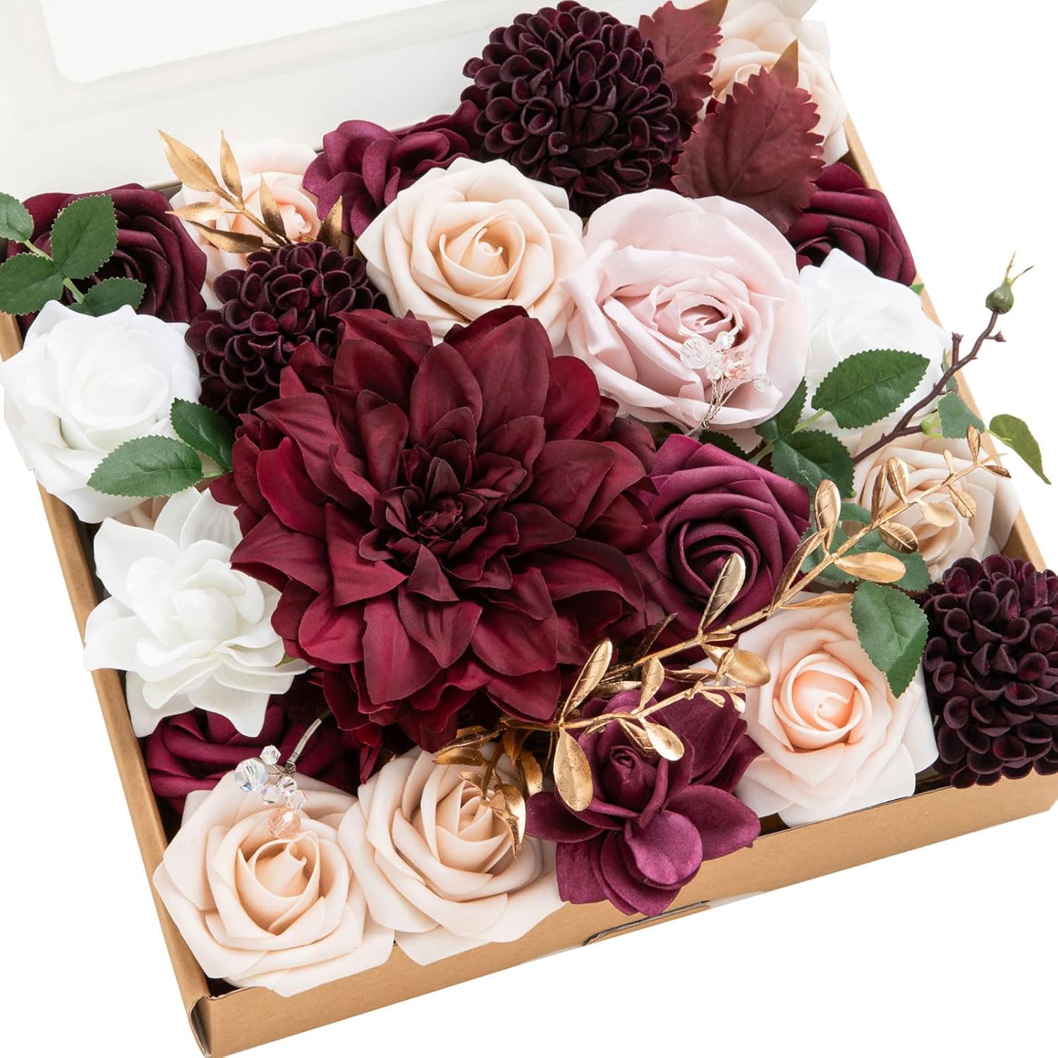 Black Artificial Plant — Red-marsala & Soft Peach