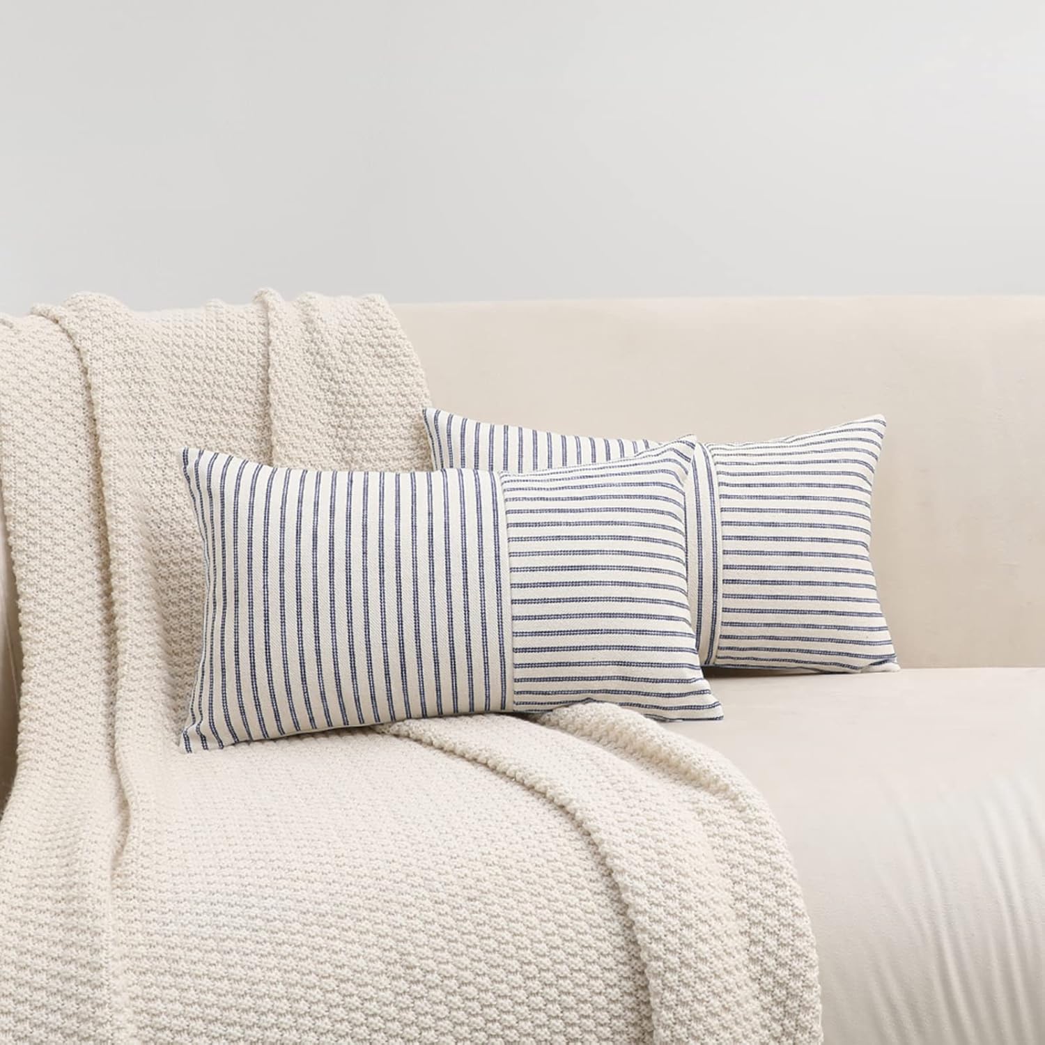 Boho Beige Throw Pillow — 18" — Navy Blue