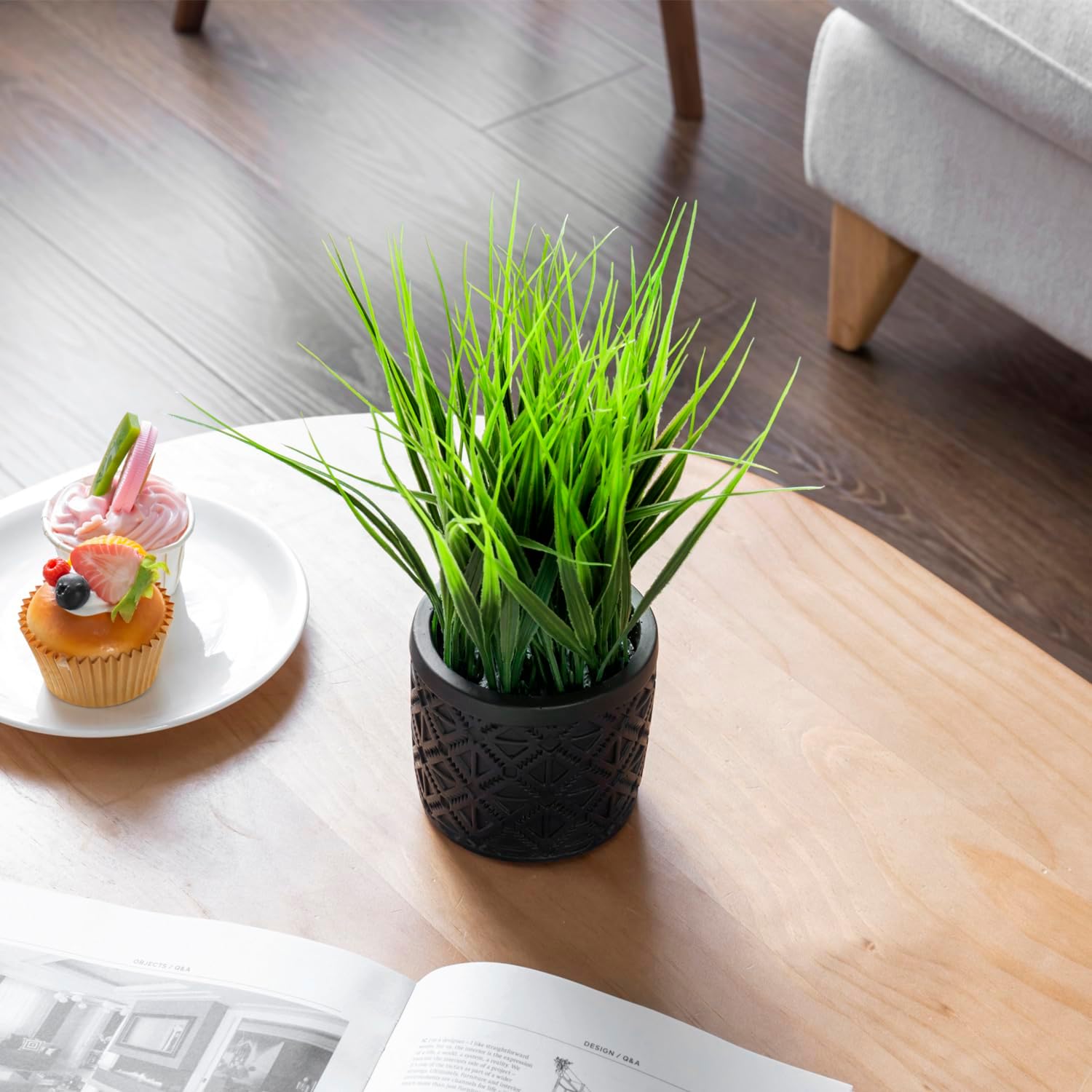 Round Modern Black Artificial Plant - View 3