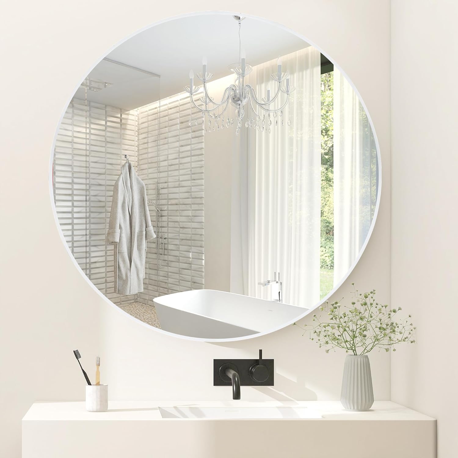 Framed Modern Black Mirror — 30" — 30"L x 30"W