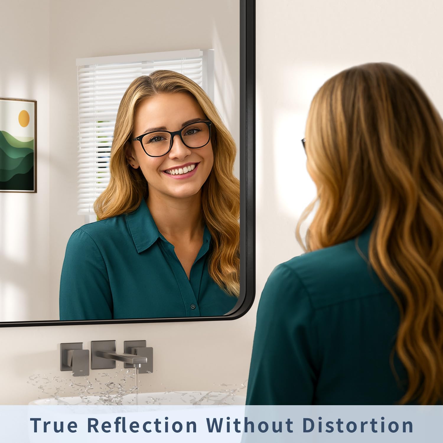Rectangular Black Wall Mirror — 36" - View 4