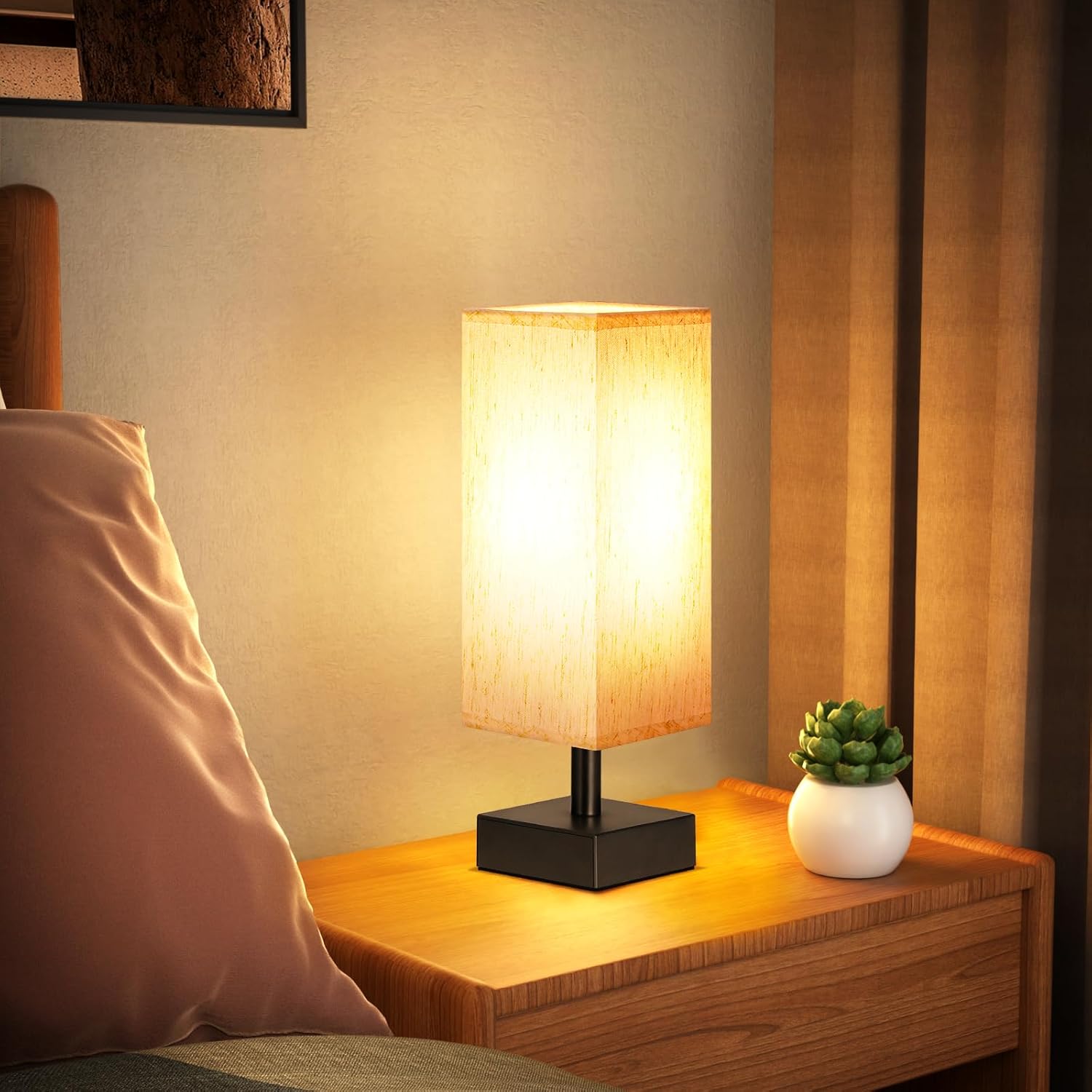 Modern Beige Bedside Lamp - View 4