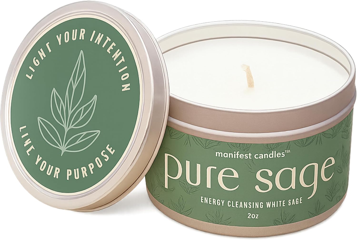Soy Wax Green Candle Set — Pure Sage Tin