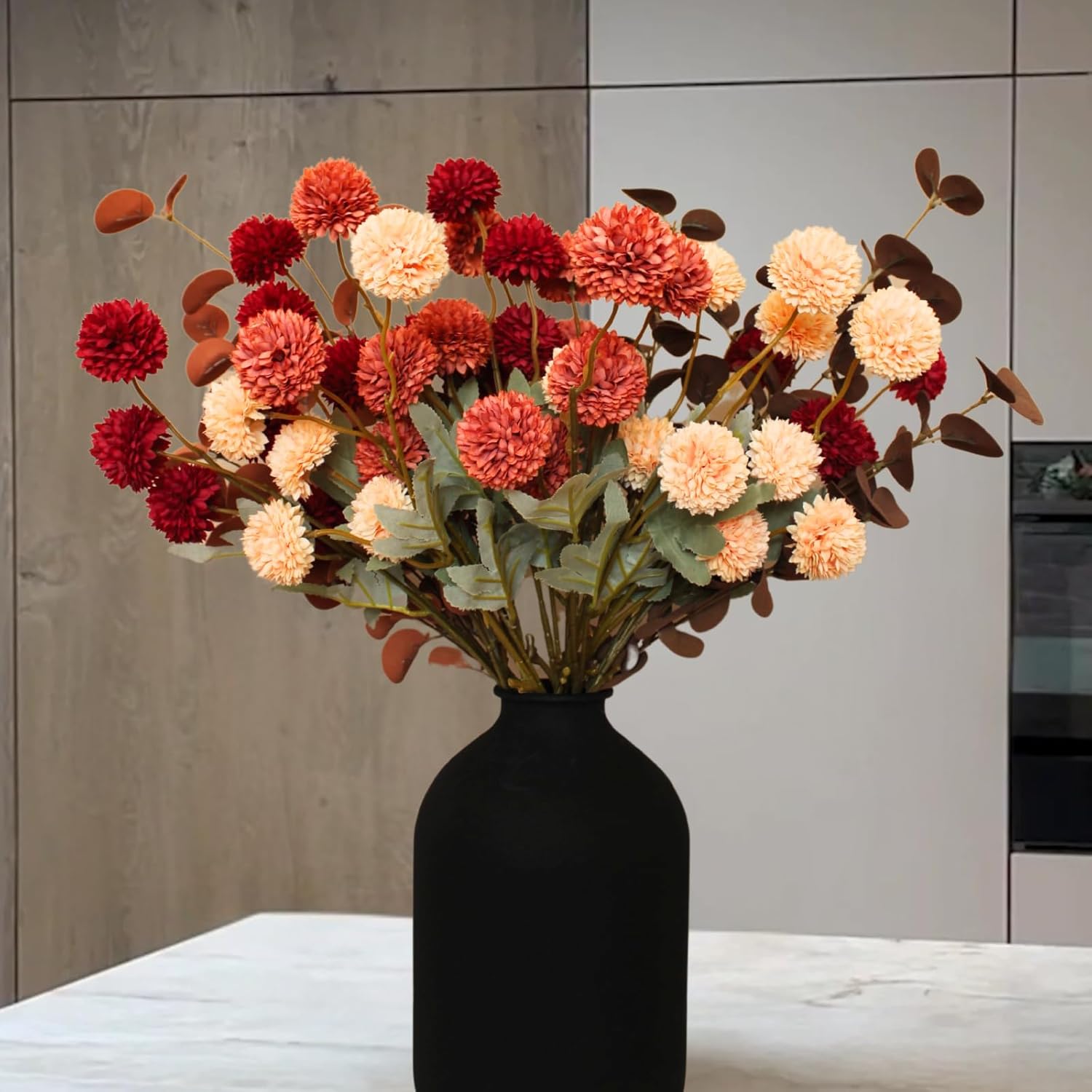 Pom Pom Beige Artificial Flowers — Mixed Orange