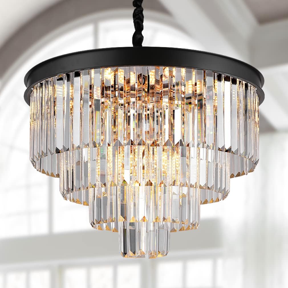 Round Luxe Black Chandelier — 12-Light — Black
