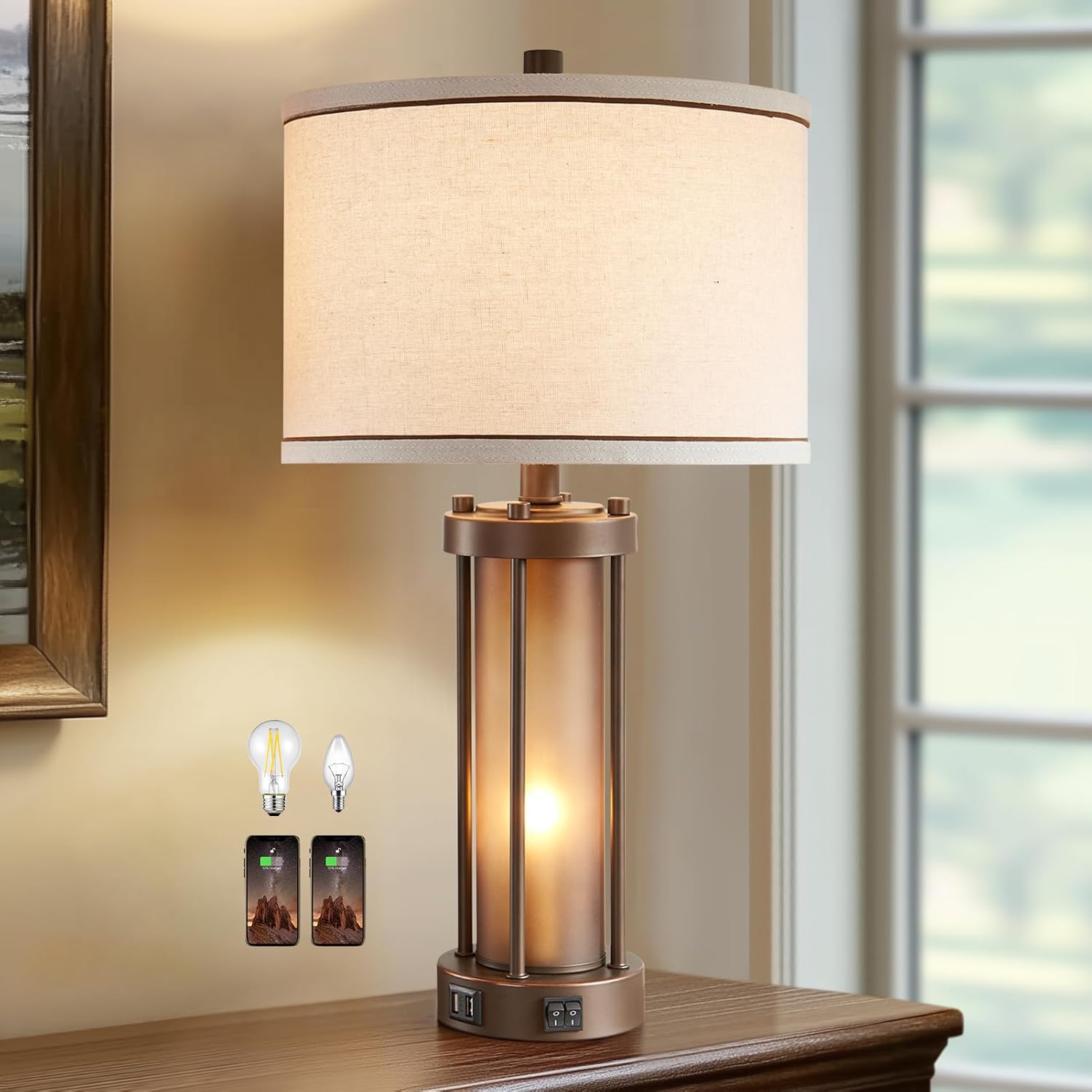 USB Charging Farmhouse Black Desk Lamp - View 2