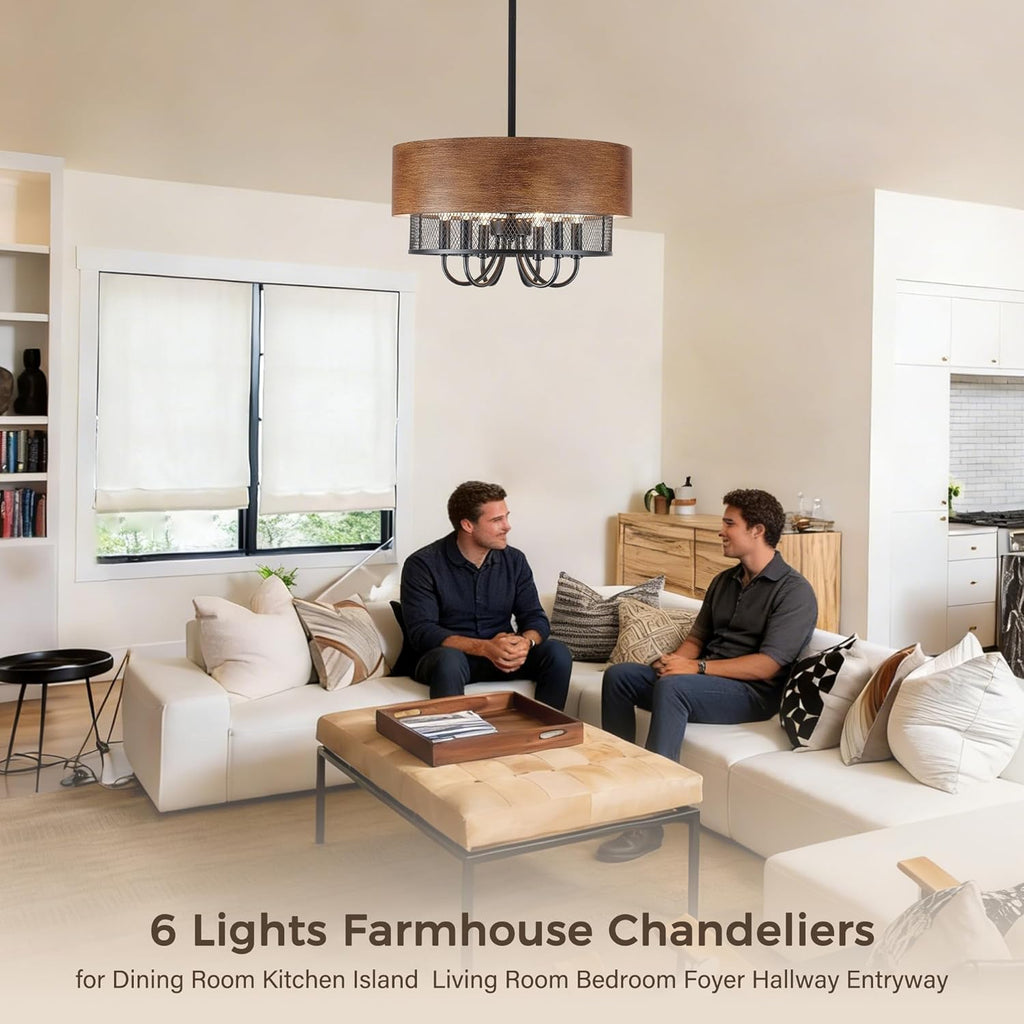 Round Farmhouse Black Chandelier — 6-Light - View 2