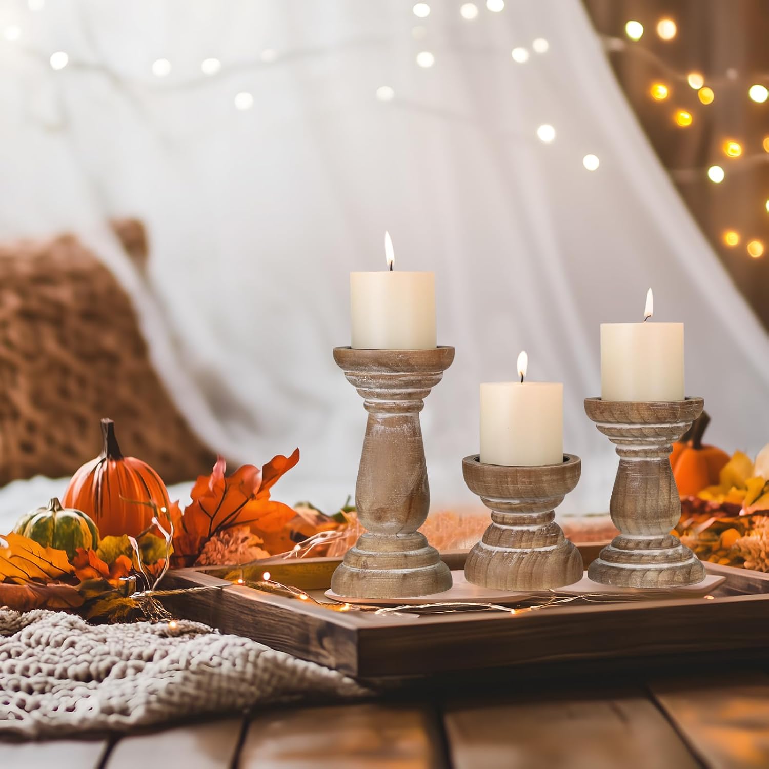 Vintage Farmhouse Brown Pillar Candle — Set of 3 - View 5