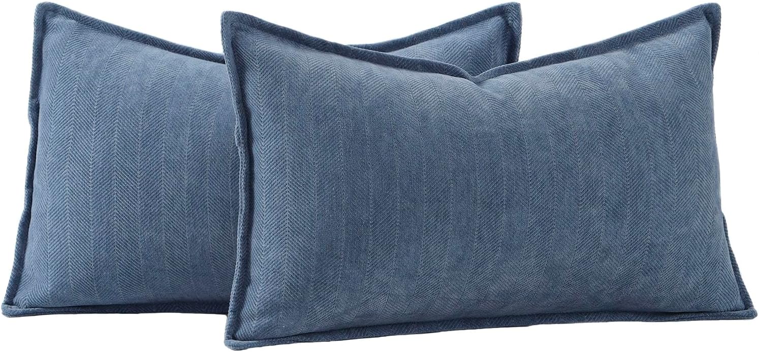 Chenille Boho Beige Throw Pillow Cover — 20" — Dusty Blue