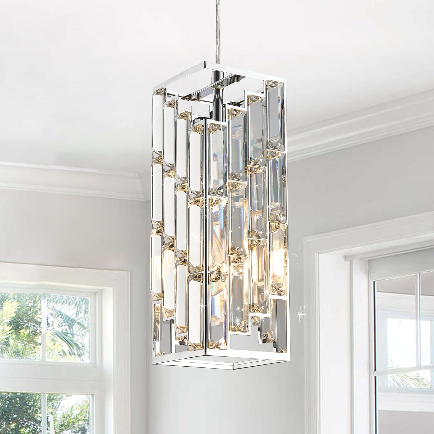 Round Luxe Black Chandelier — Chrome Square 1-Light