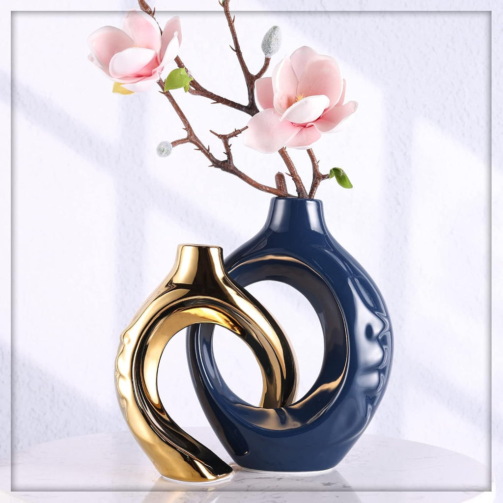 Round Luxe Blue Vase — Set of 2 - View 7