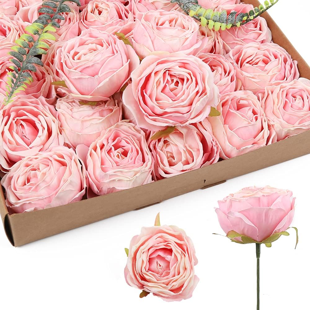Vintage Brown Artificial Flowers — 25pcs-pink
