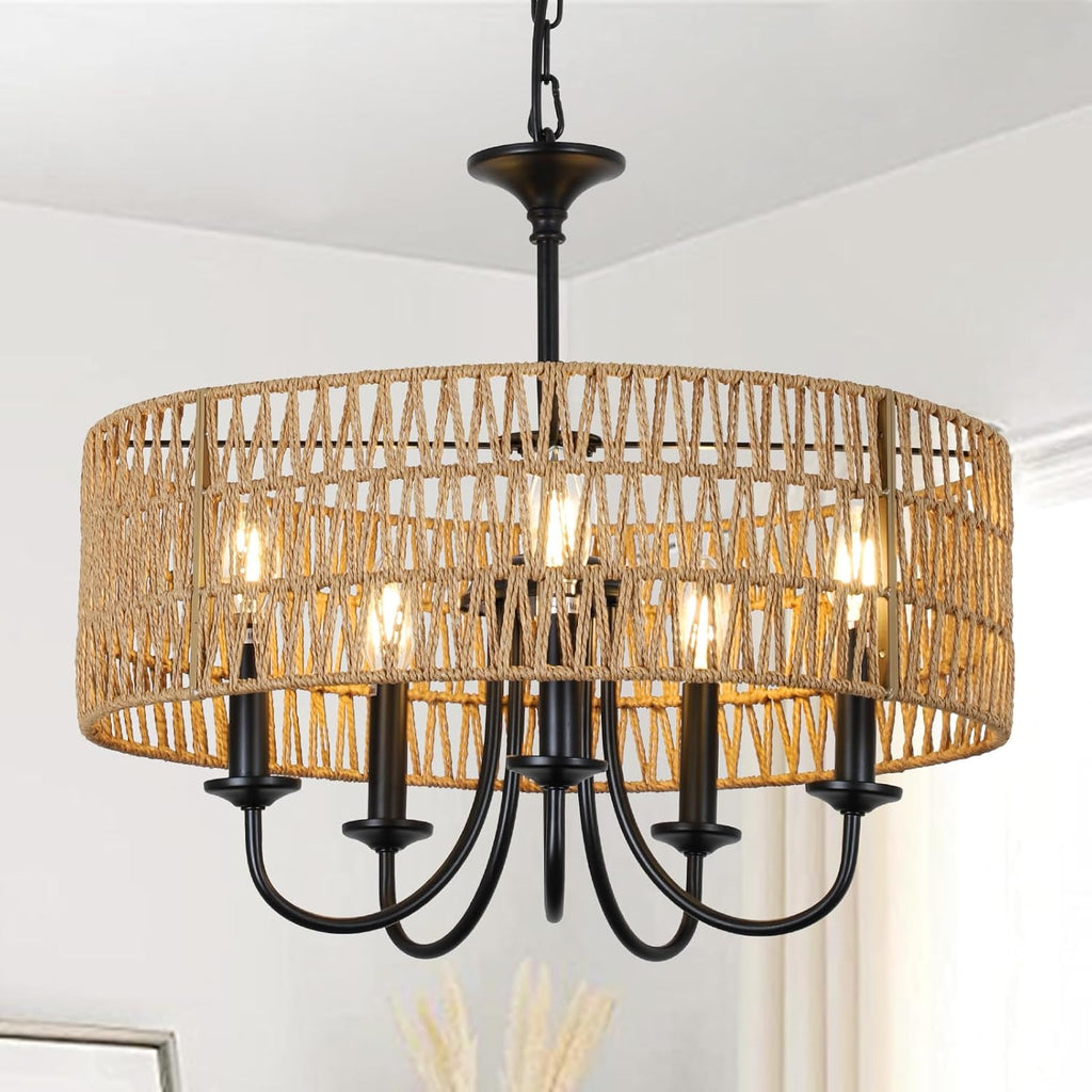 Boho Black Chandelier — 5-Light — Black